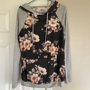 Floral Black and Gray Women's Hoodie